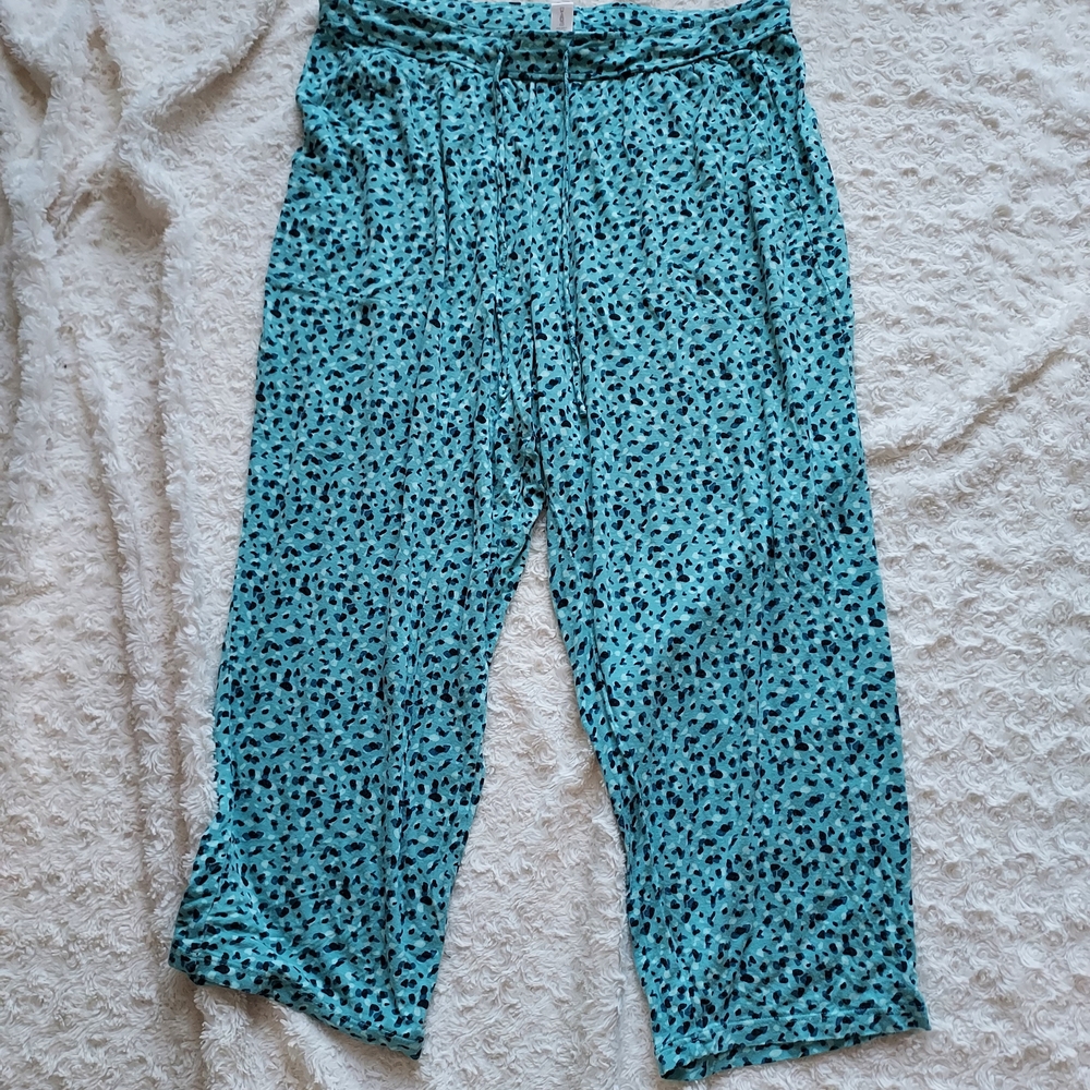 Ambrielle Teal & Black Rayon Pajama Pants Large Loungewear Comfy Relaxed Fit